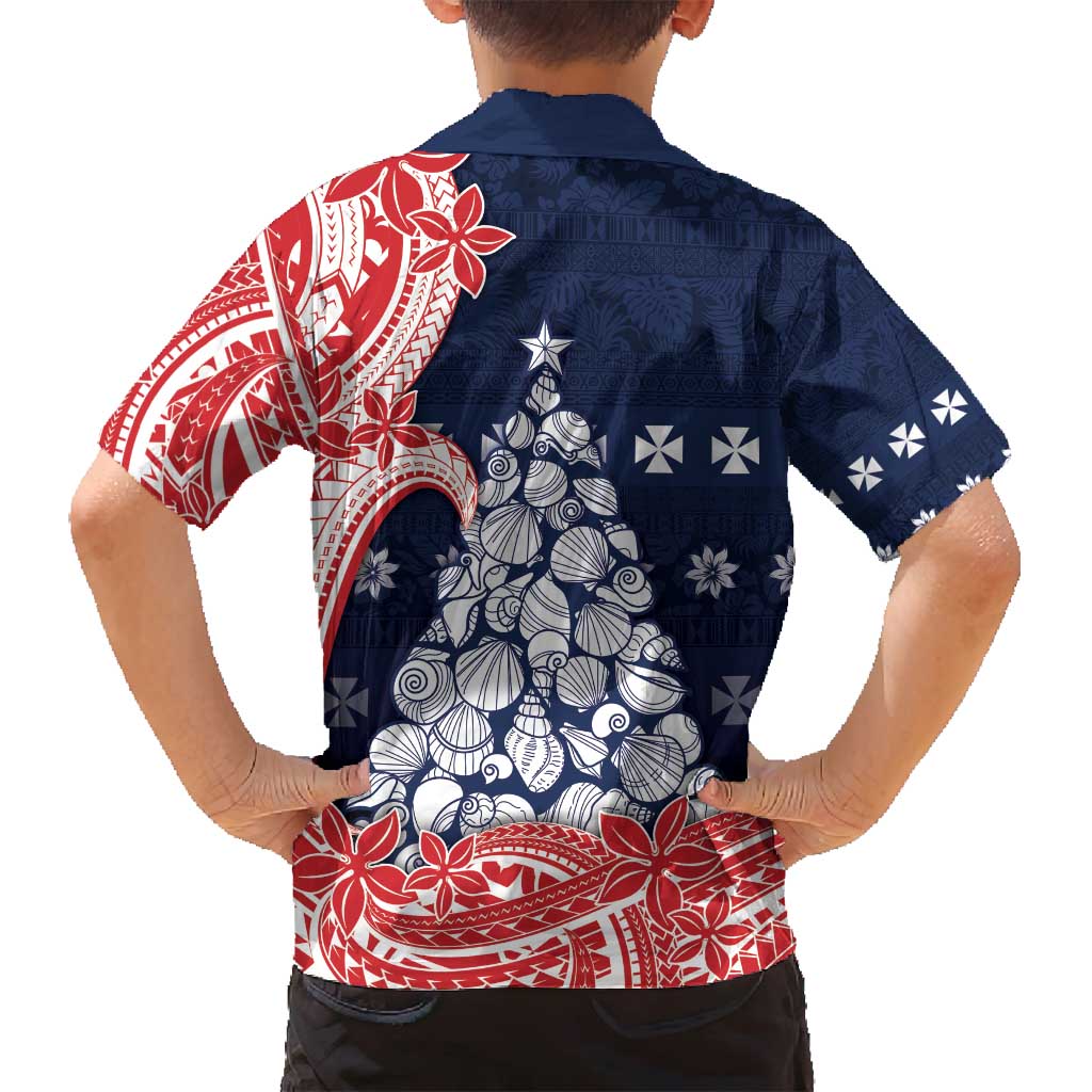 Wallis And Futuna Christmas Family Matching Long Sleeve Bodycon Dress and Hawaiian Shirt Seashell Xmas Tree Tribal Waves - Polynesian Pride