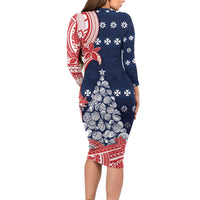 Wallis And Futuna Christmas Family Matching Long Sleeve Bodycon Dress and Hawaiian Shirt Seashell Xmas Tree Tribal Waves - Polynesian Pride