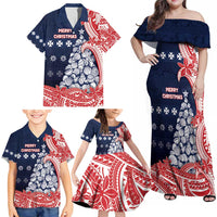 Wallis And Futuna Christmas Family Matching Off Shoulder Maxi Dress and Hawaiian Shirt Seashell Xmas Tree Tribal Waves - Polynesian Pride