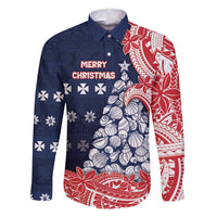 Wallis And Futuna Christmas Family Matching Off Shoulder Short Dress and Hawaiian Shirt Seashell Xmas Tree Tribal Waves - Polynesian Pride