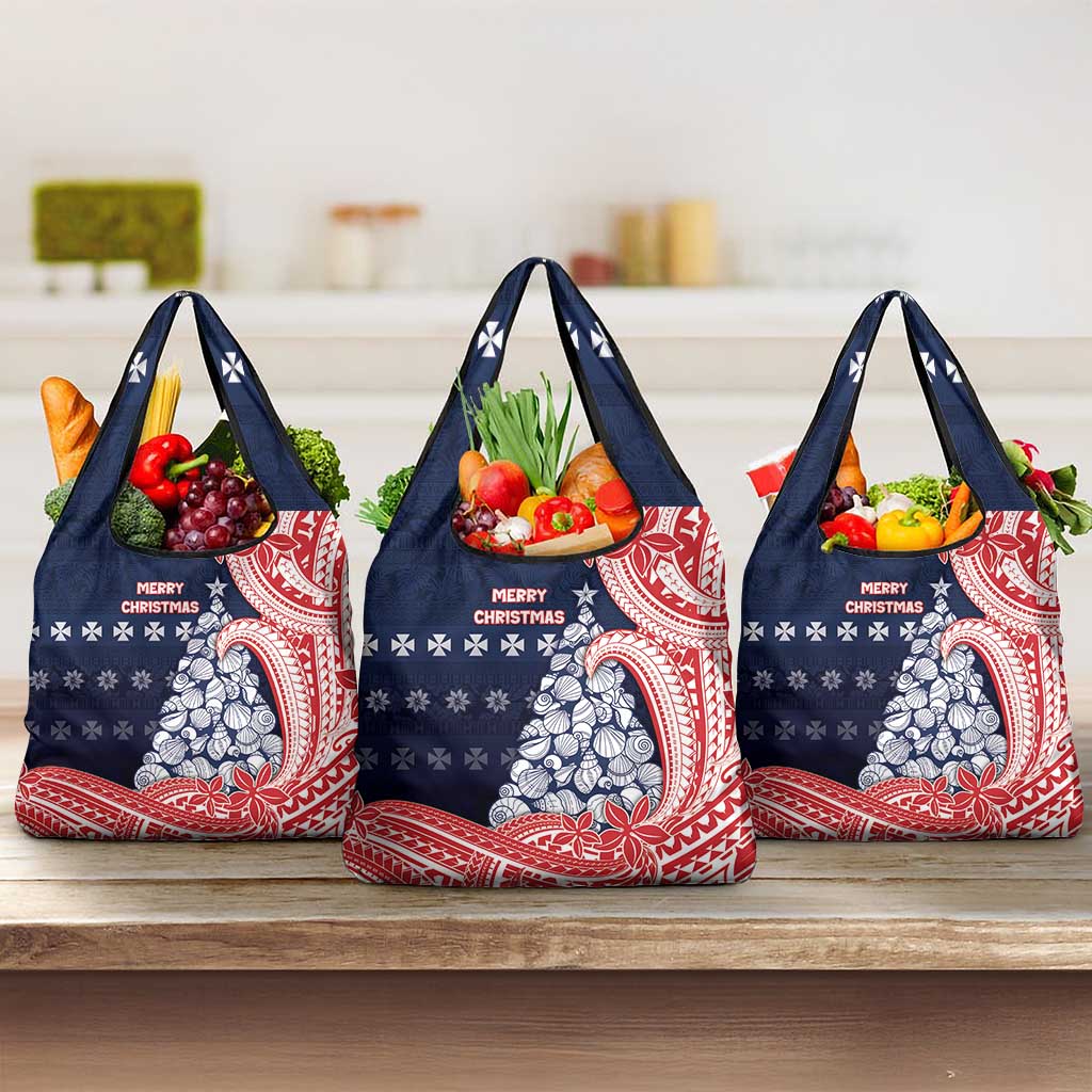Wallis And Futuna Christmas Grocery Bag Seashell Xmas Tree Tribal Waves - Polynesian Pride