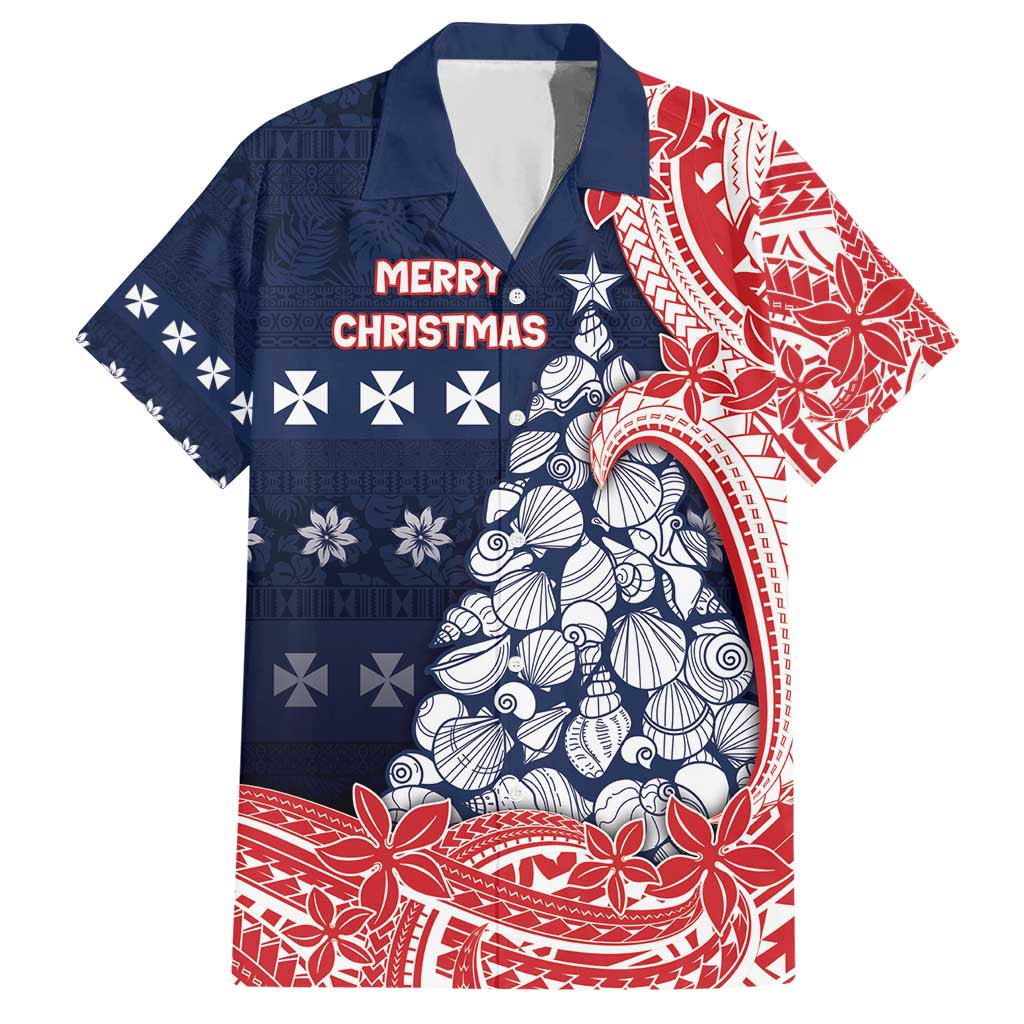 Wallis And Futuna Christmas Hawaiian Shirt Seashell Xmas Tree Tribal Waves - Polynesian Pride
