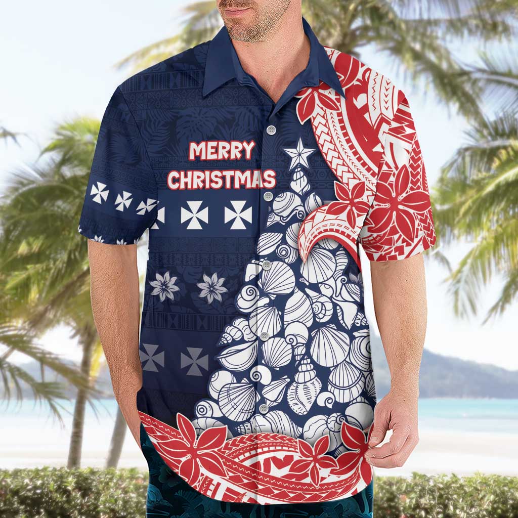 Wallis And Futuna Christmas Hawaiian Shirt Seashell Xmas Tree Tribal Waves - Polynesian Pride
