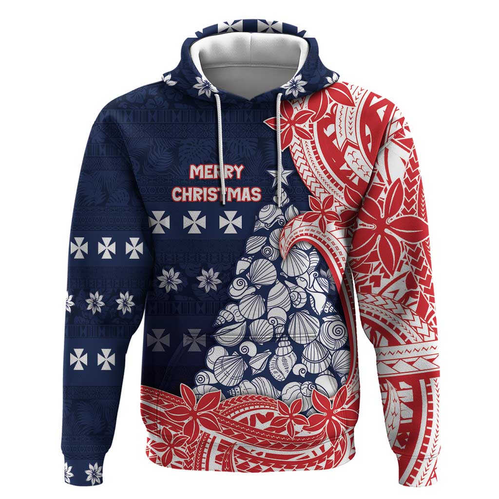 Wallis And Futuna Christmas Hoodie Seashell Xmas Tree Tribal Waves - Polynesian Pride