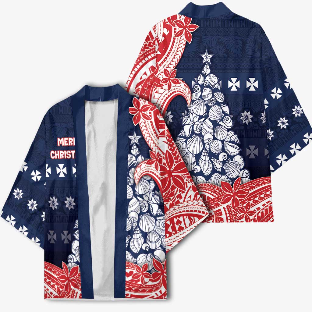 Wallis And Futuna Christmas Kimono Seashell Xmas Tree Tribal Waves - Polynesian Pride