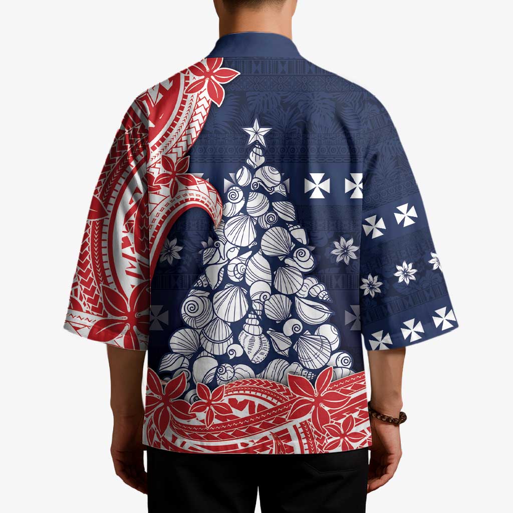 Wallis And Futuna Christmas Kimono Seashell Xmas Tree Tribal Waves - Polynesian Pride