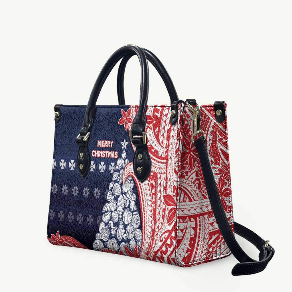 Wallis And Futuna Christmas Leather Bag Seashell Xmas Tree Tribal Waves - Polynesian Pride
