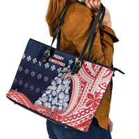 Wallis And Futuna Christmas Leather Tote Bag Seashell Xmas Tree Tribal Waves - Polynesian Pride