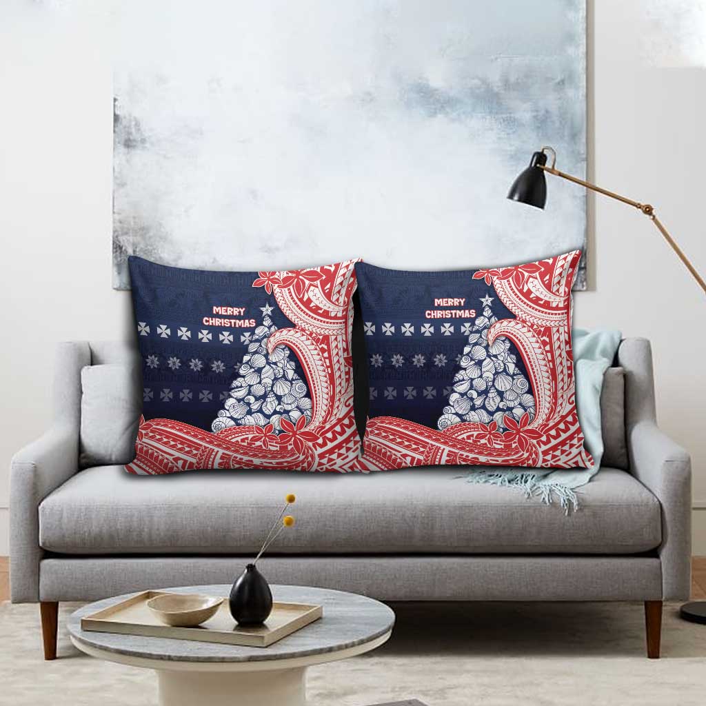 Wallis And Futuna Christmas Pillow Cover Seashell Xmas Tree Tribal Waves - Polynesian Pride