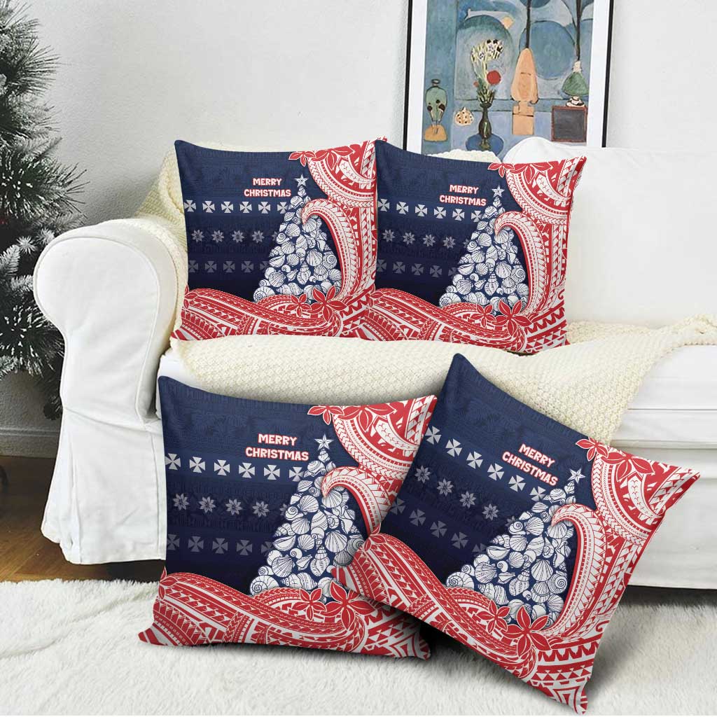 Wallis And Futuna Christmas Pillow Cover Seashell Xmas Tree Tribal Waves - Polynesian Pride