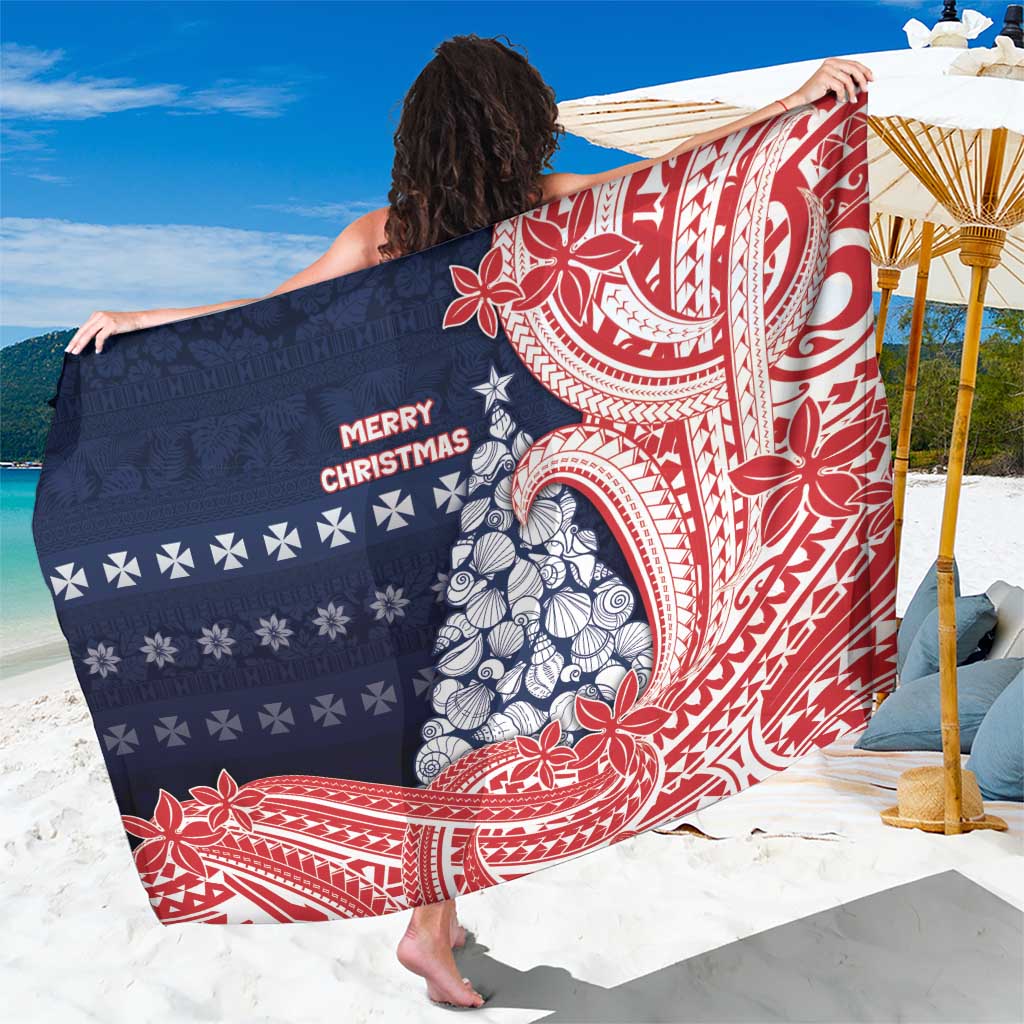 Wallis And Futuna Christmas Sarong Seashell Xmas Tree Tribal Waves - Polynesian Pride
