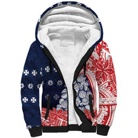 Wallis And Futuna Christmas Sherpa Hoodie Seashell Xmas Tree Tribal Waves - Polynesian Pride