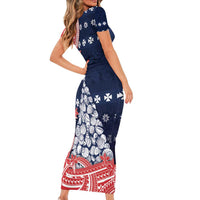 Wallis And Futuna Christmas Short Sleeve Bodycon Dress Seashell Xmas Tree Tribal Waves - Polynesian Pride