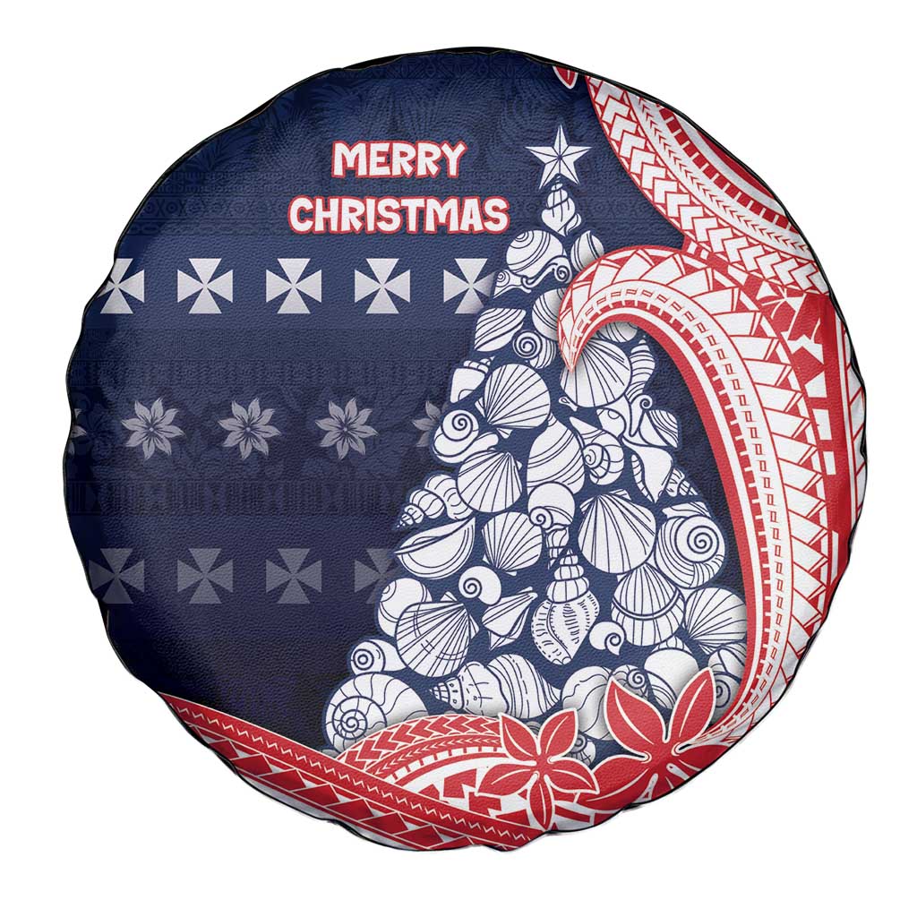 Wallis And Futuna Christmas Spare Tire Cover Seashell Xmas Tree Tribal Waves - Polynesian Pride