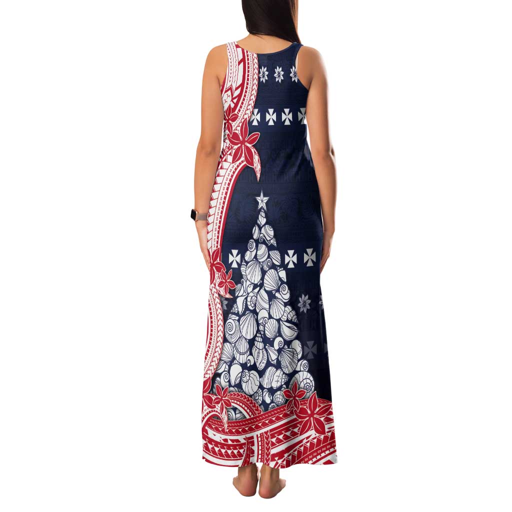 Wallis And Futuna Christmas Tank Maxi Dress Seashell Xmas Tree Tribal Waves - Polynesian Pride