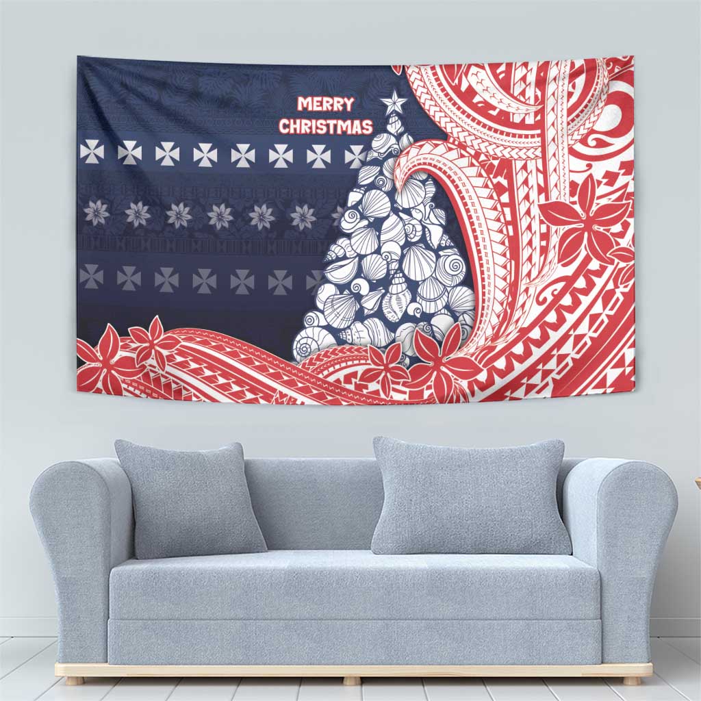 Wallis And Futuna Christmas Tapestry Seashell Xmas Tree Tribal Waves - Polynesian Pride