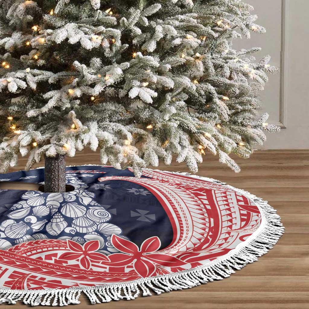 Wallis And Futuna Christmas Tree Skirt Seashell Xmas Tree Tribal Waves - Polynesian Pride