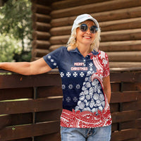 Wallis And Futuna Christmas Women Polo Shirt Seashell Xmas Tree Tribal Waves - Polynesian Pride