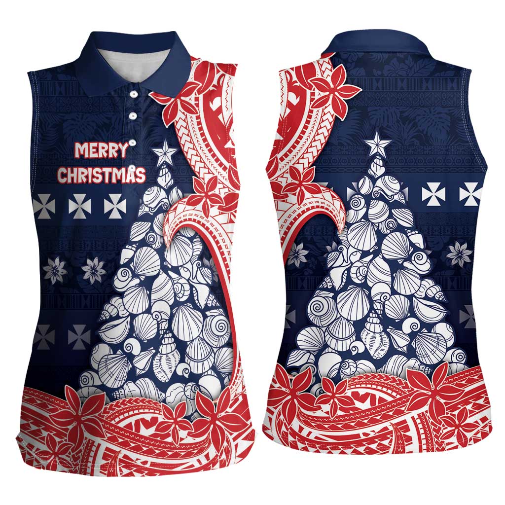 Wallis And Futuna Christmas Women Sleeveless Polo Shirt Seashell Xmas Tree Tribal Waves - Polynesian Pride