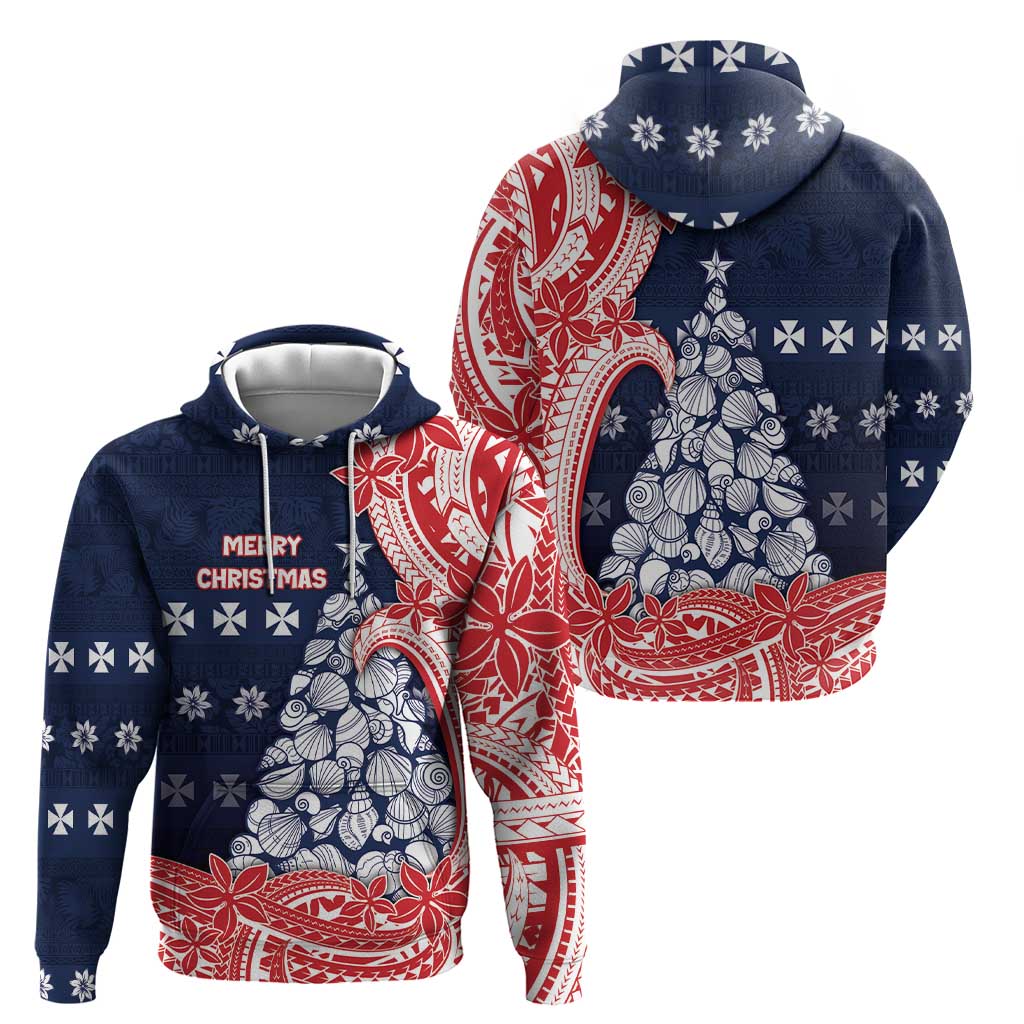 Wallis And Futuna Christmas Zip Hoodie Seashell Xmas Tree Tribal Waves - Polynesian Pride