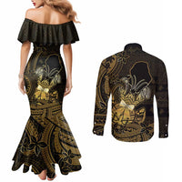 Niue Christmas Couples Matching Mermaid Dress and Long Sleeve Button Shirt Niuean Crab Xmas Tribal Waves - Polynesian Pride