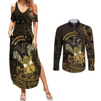 Niue Christmas Couples Matching Summer Maxi Dress and Long Sleeve Button Shirt Niuean Crab Xmas Tribal Waves - Polynesian Pride