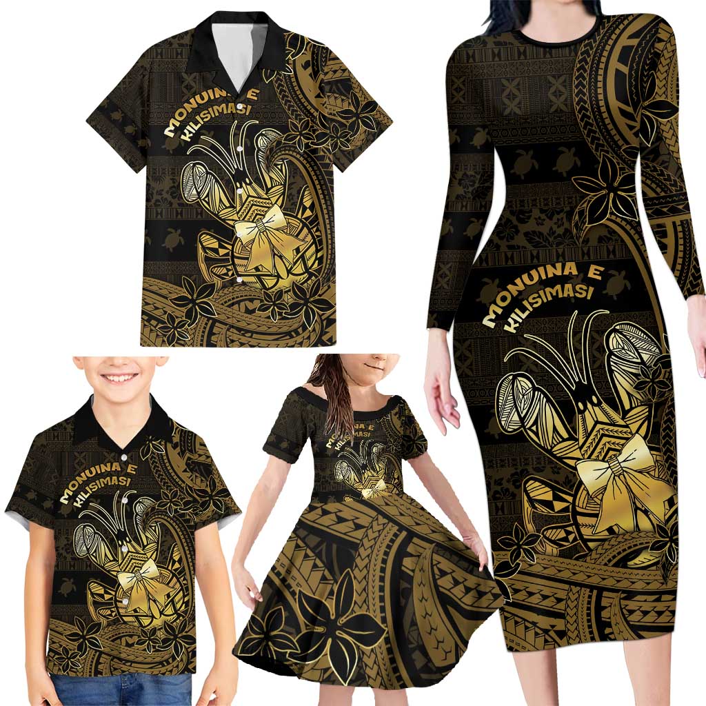 Niue Christmas Family Matching Long Sleeve Bodycon Dress and Hawaiian Shirt Niuean Crab Xmas Tribal Waves - Polynesian Pride