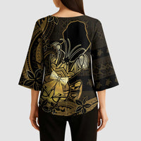 Niue Christmas Kimono Sleeve Blouse Niuean Crab Xmas Tribal Waves - Polynesian Pride