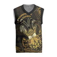 Niue Christmas Knitted V-Neck Vest Niuean Crab Xmas Tribal Waves DT05 Gold - Polynesian Pride