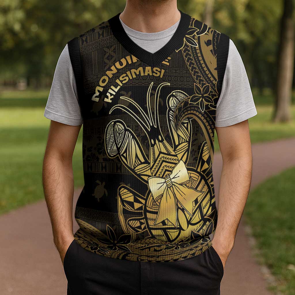 Niue Christmas Knitted V-Neck Vest Niuean Crab Xmas Tribal Waves DT05 - Polynesian Pride