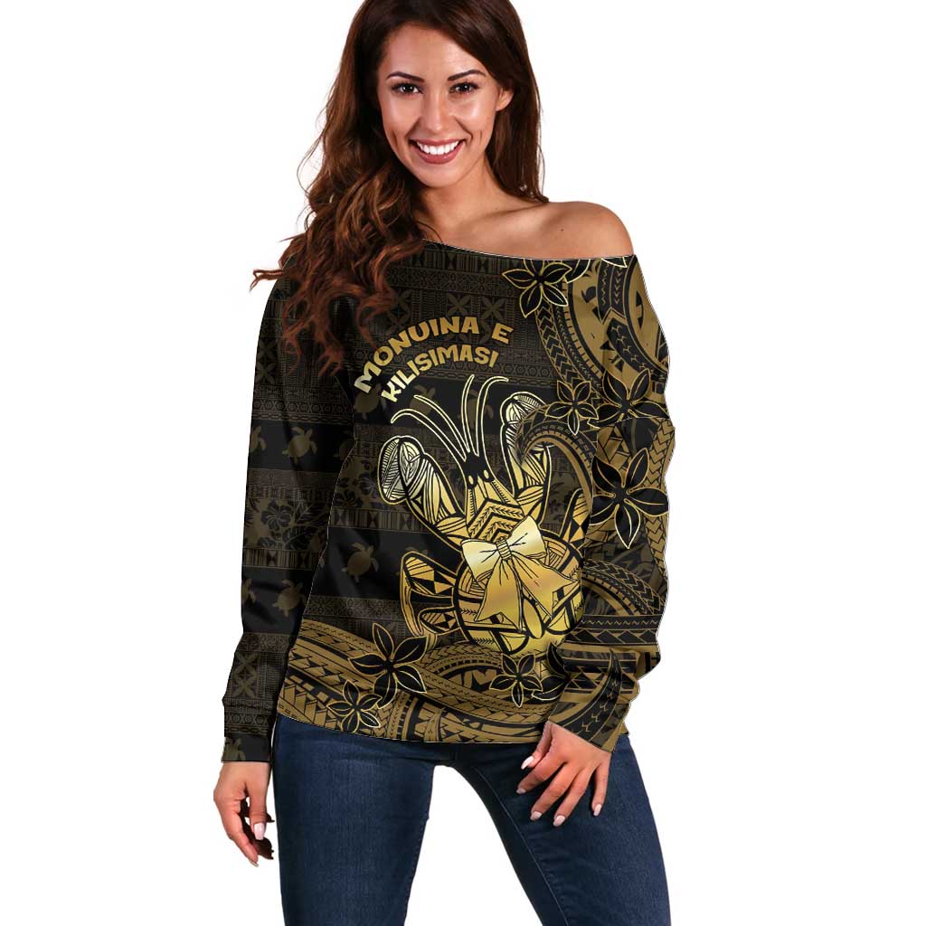 Niue Christmas Off Shoulder Sweater Niuean Crab Xmas Tribal Waves - Polynesian Pride