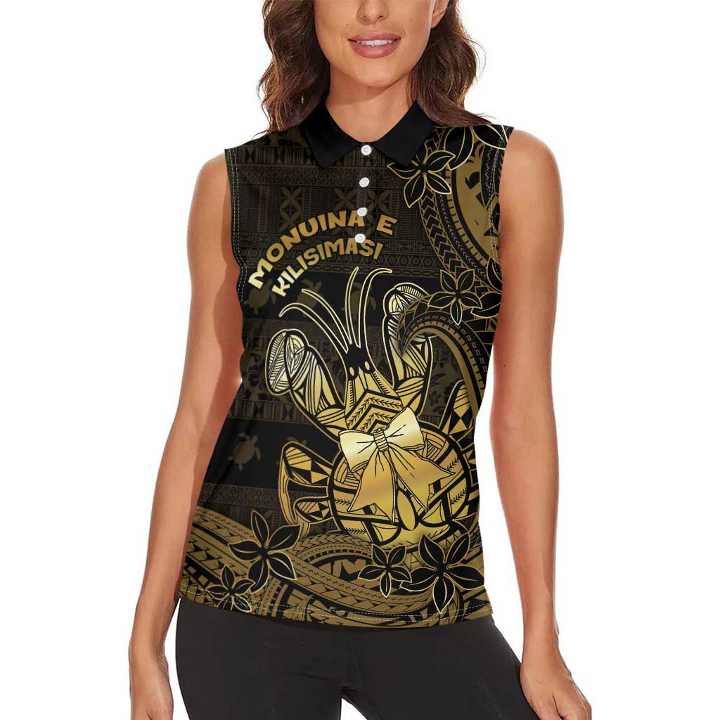 Niue Christmas Women Sleeveless Polo Shirt Niuean Crab Xmas Tribal Waves - Polynesian Pride