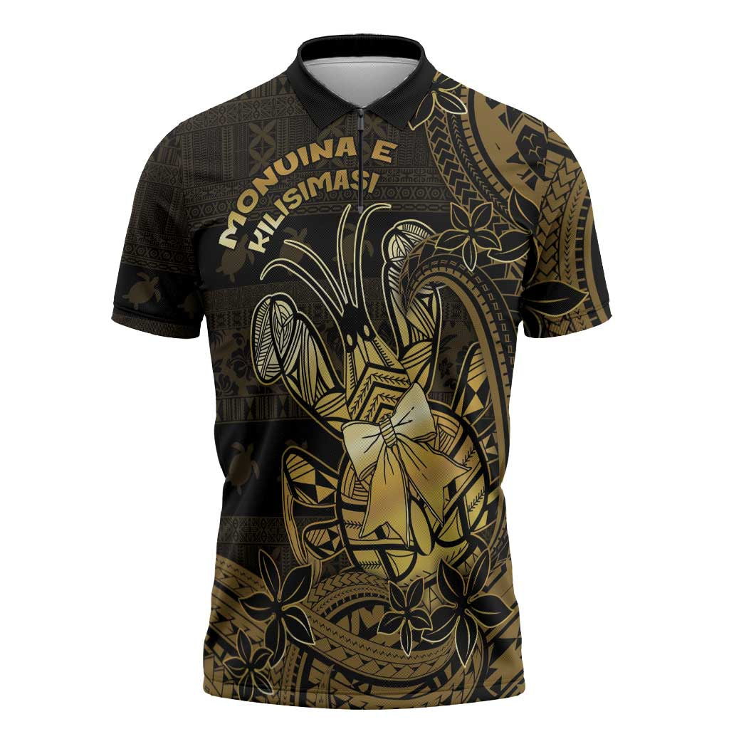 Niue Christmas Zipper Polo Shirt Niuean Crab Xmas Tribal Waves - Polynesian Pride