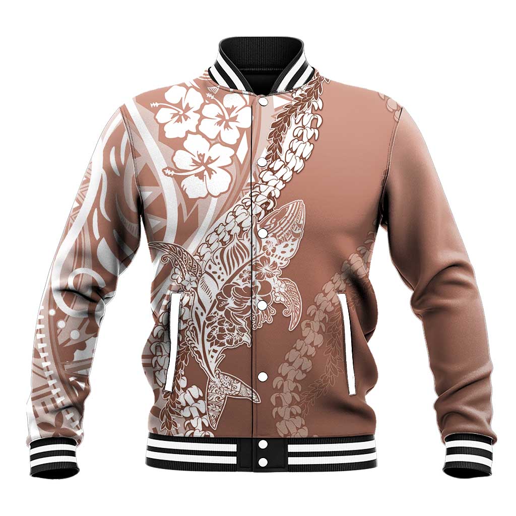 Hawaii Puakenikeni And Maile Lei Baseball Jacket Brown Polynesian Shark Tattoo DT05 Unisex Brown - Polynesian Pride