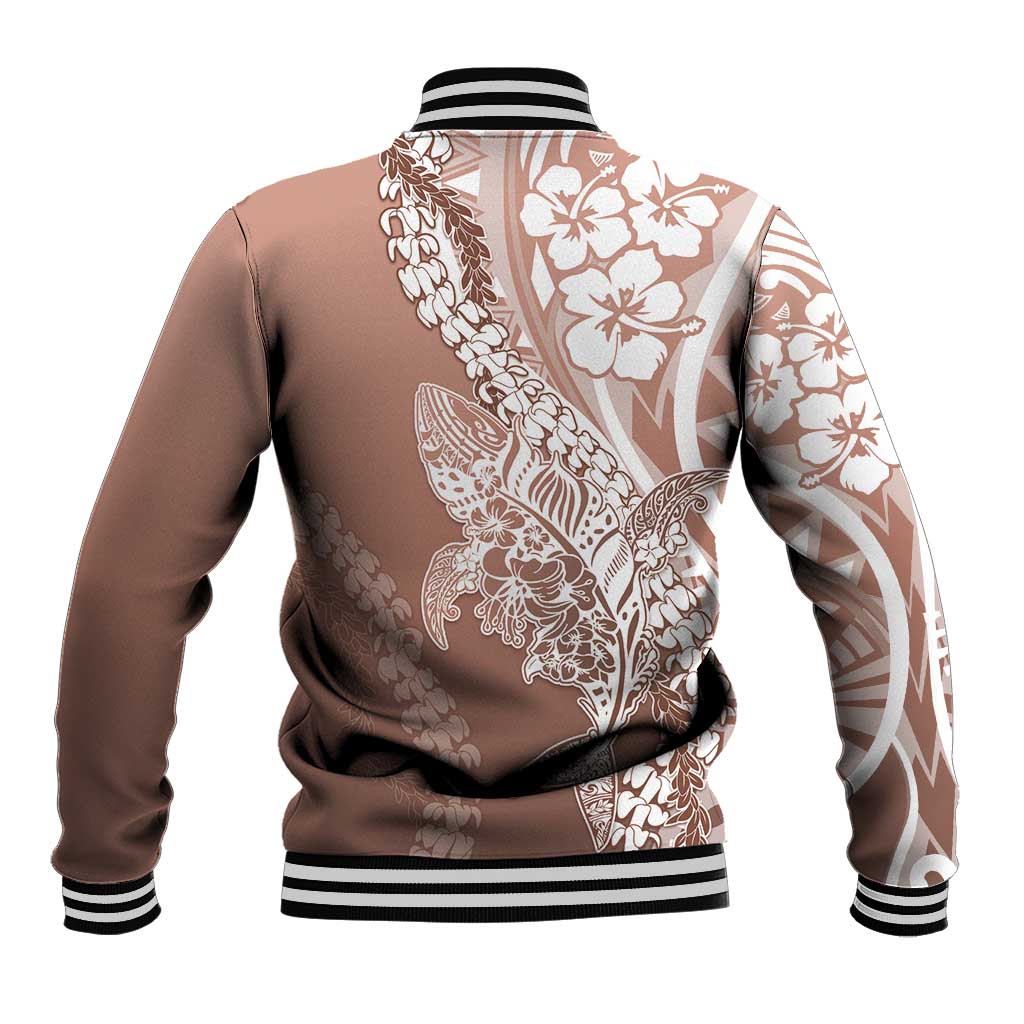 Hawaii Puakenikeni And Maile Lei Baseball Jacket Brown Polynesian Shark Tattoo DT05 - Polynesian Pride