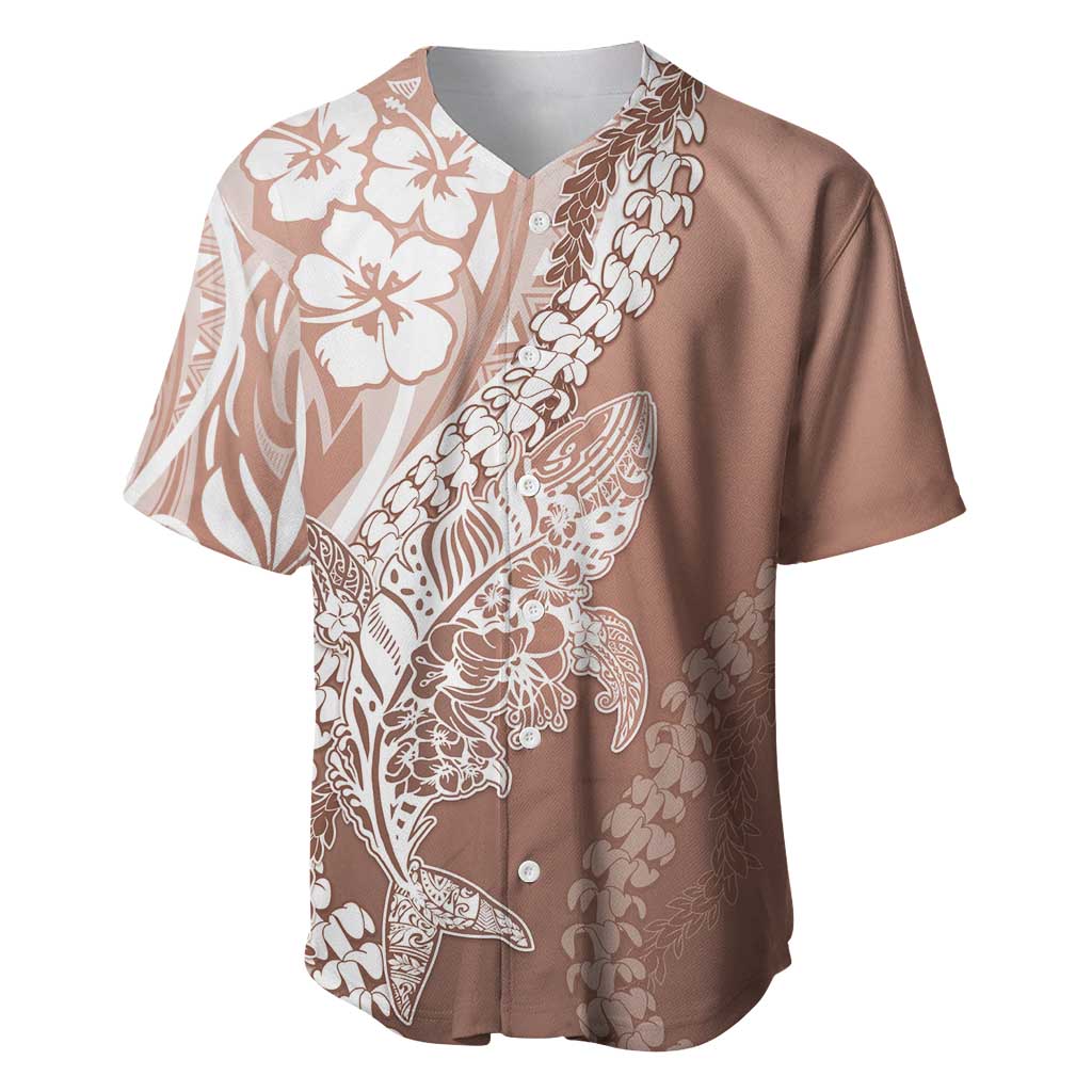 Hawaii Puakenikeni And Maile Lei Baseball Jersey Brown Polynesian Shark Tattoo DT05