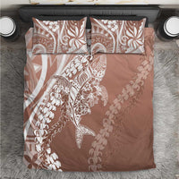 Hawaii Puakenikeni And Maile Lei Bedding Set Brown Polynesian Shark Tattoo DT05