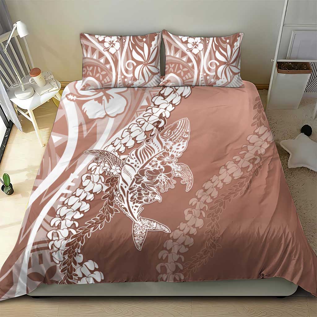 Hawaii Puakenikeni And Maile Lei Bedding Set Brown Polynesian Shark Tattoo DT05