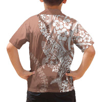 Hawaii Puakenikeni And Maile Lei Family Matching Long Sleeve Bodycon Dress and Hawaiian Shirt Brown Polynesian Shark Tattoo DT05