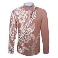 Hawaii Puakenikeni And Maile Lei Family Matching Long Sleeve Bodycon Dress and Hawaiian Shirt Brown Polynesian Shark Tattoo DT05