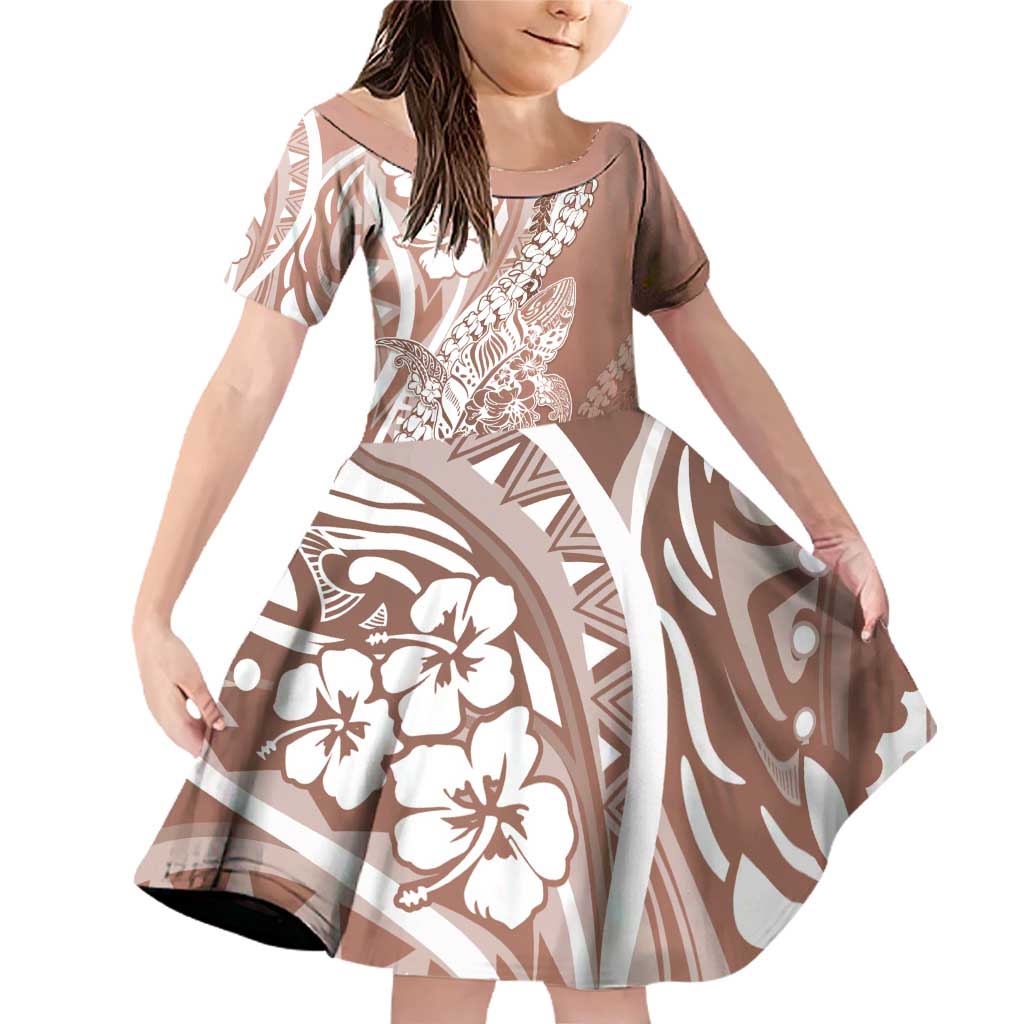 Hawaii Puakenikeni And Maile Lei Family Matching Off Shoulder Short Dress and Hawaiian Shirt Brown Polynesian Shark Tattoo DT05