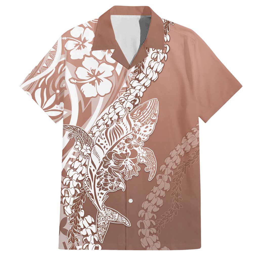 Hawaii Puakenikeni And Maile Lei Family Matching Off Shoulder Short Dress and Hawaiian Shirt Brown Polynesian Shark Tattoo DT05
