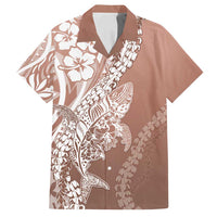 Hawaii Puakenikeni And Maile Lei Family Matching Off Shoulder Short Dress and Hawaiian Shirt Brown Polynesian Shark Tattoo DT05