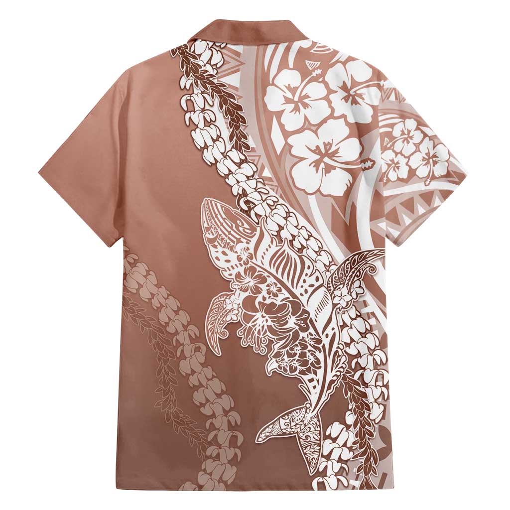 Hawaii Puakenikeni And Maile Lei Family Matching Off Shoulder Short Dress and Hawaiian Shirt Brown Polynesian Shark Tattoo DT05
