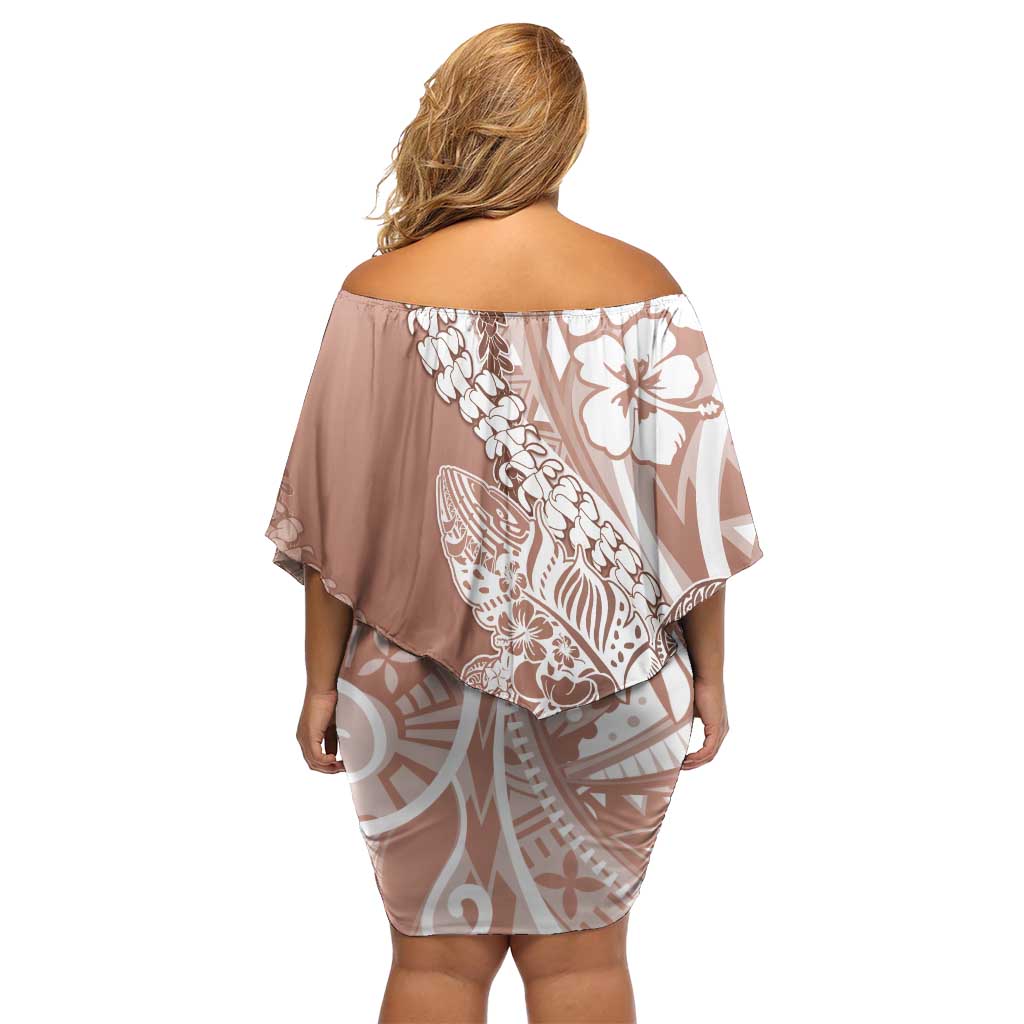 Hawaii Puakenikeni And Maile Lei Family Matching Off Shoulder Short Dress and Hawaiian Shirt Brown Polynesian Shark Tattoo DT05