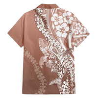 Hawaii Puakenikeni And Maile Lei Family Matching Puletasi and Hawaiian Shirt Brown Polynesian Shark Tattoo DT05