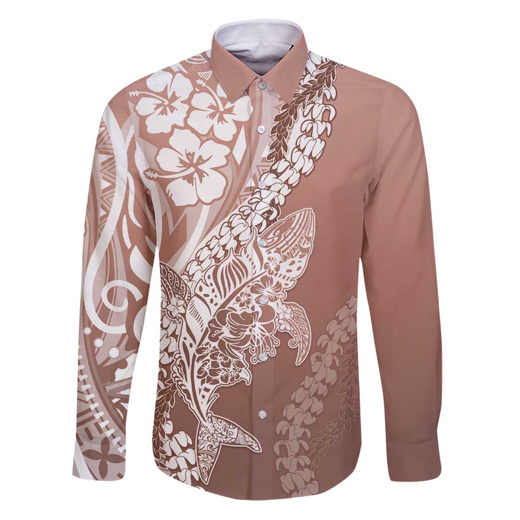 Hawaii Puakenikeni And Maile Lei Family Matching Puletasi and Hawaiian Shirt Brown Polynesian Shark Tattoo DT05