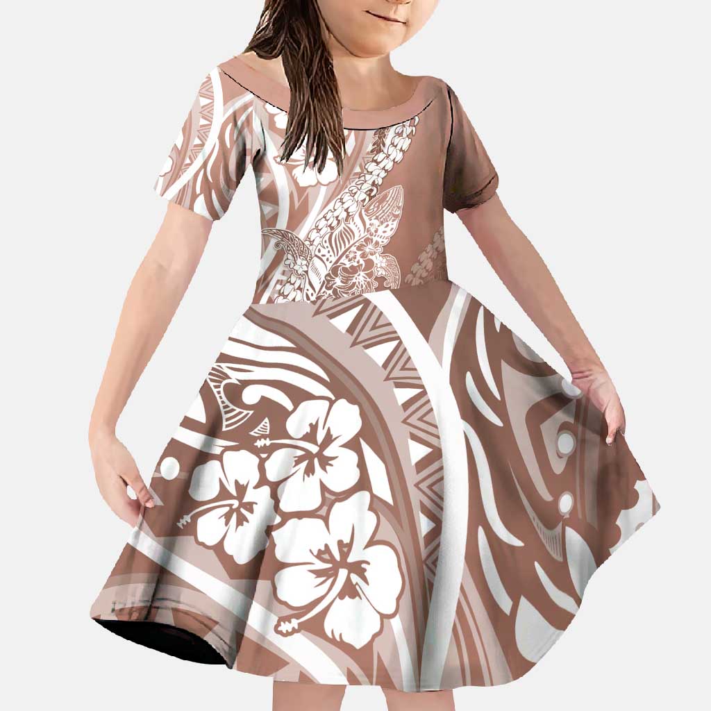 Hawaii Puakenikeni And Maile Lei Family Matching Summer Maxi Dress and Hawaiian Shirt Brown Polynesian Shark Tattoo DT05
