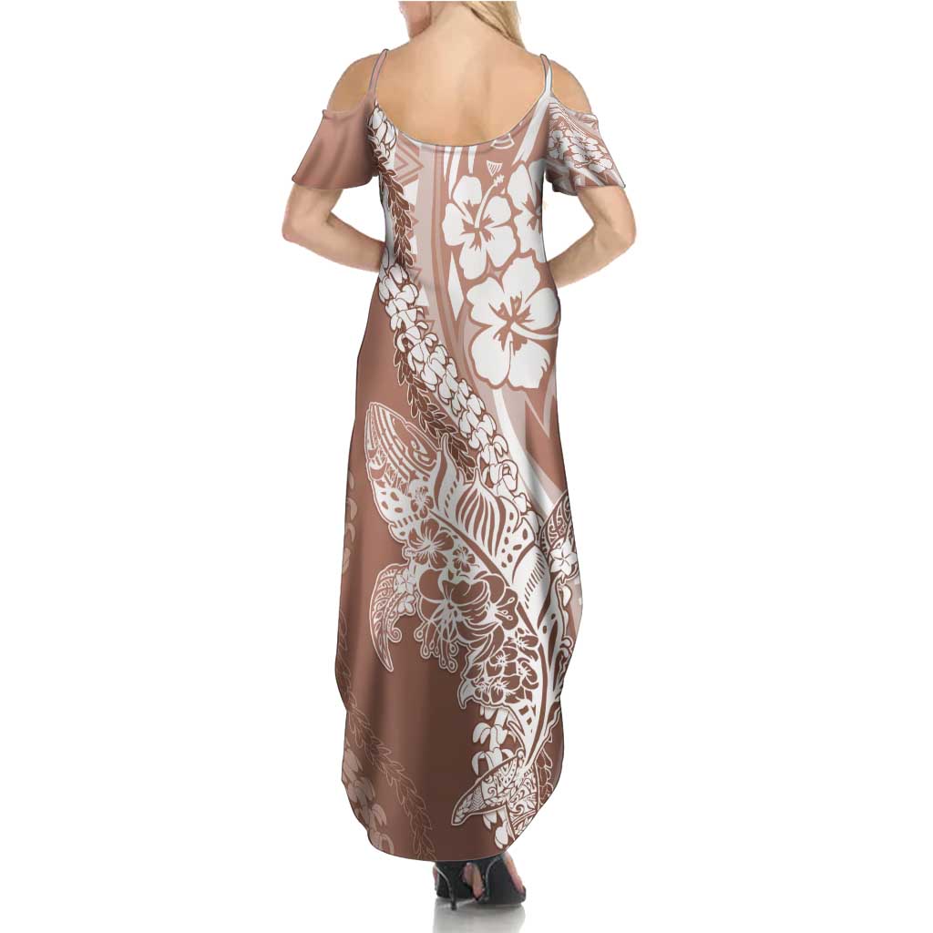 Hawaii Puakenikeni And Maile Lei Family Matching Summer Maxi Dress and Hawaiian Shirt Brown Polynesian Shark Tattoo DT05