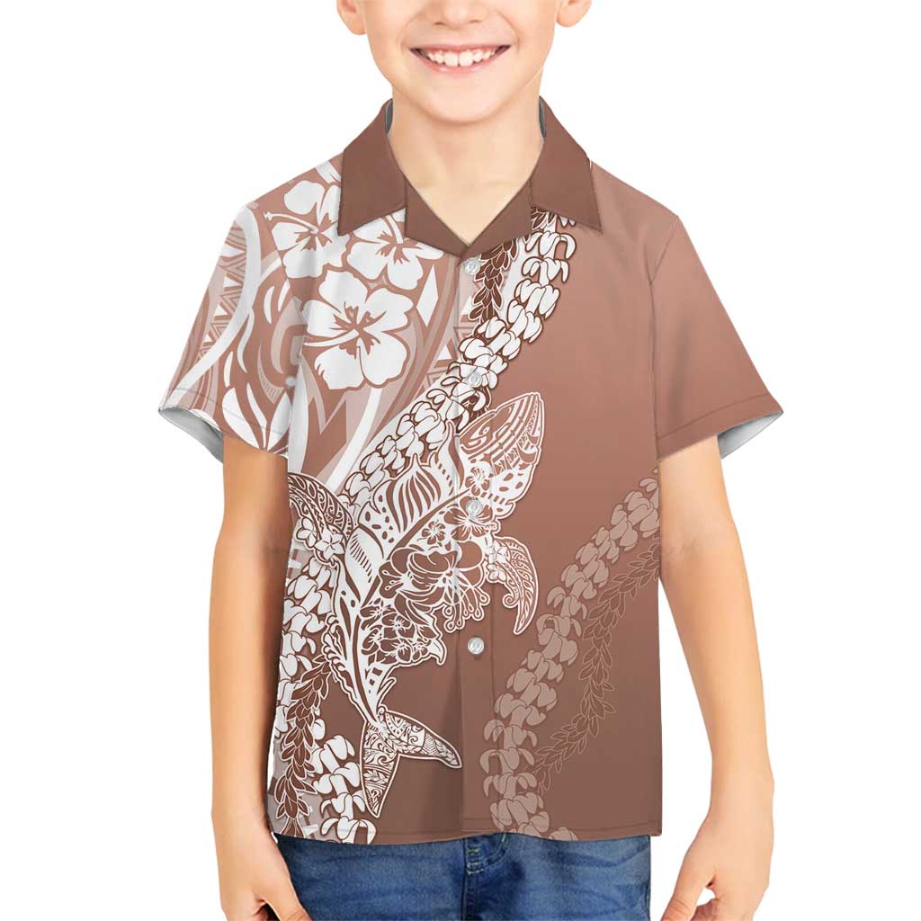 Hawaii Puakenikeni And Maile Lei Family Matching Summer Maxi Dress and Hawaiian Shirt Brown Polynesian Shark Tattoo DT05